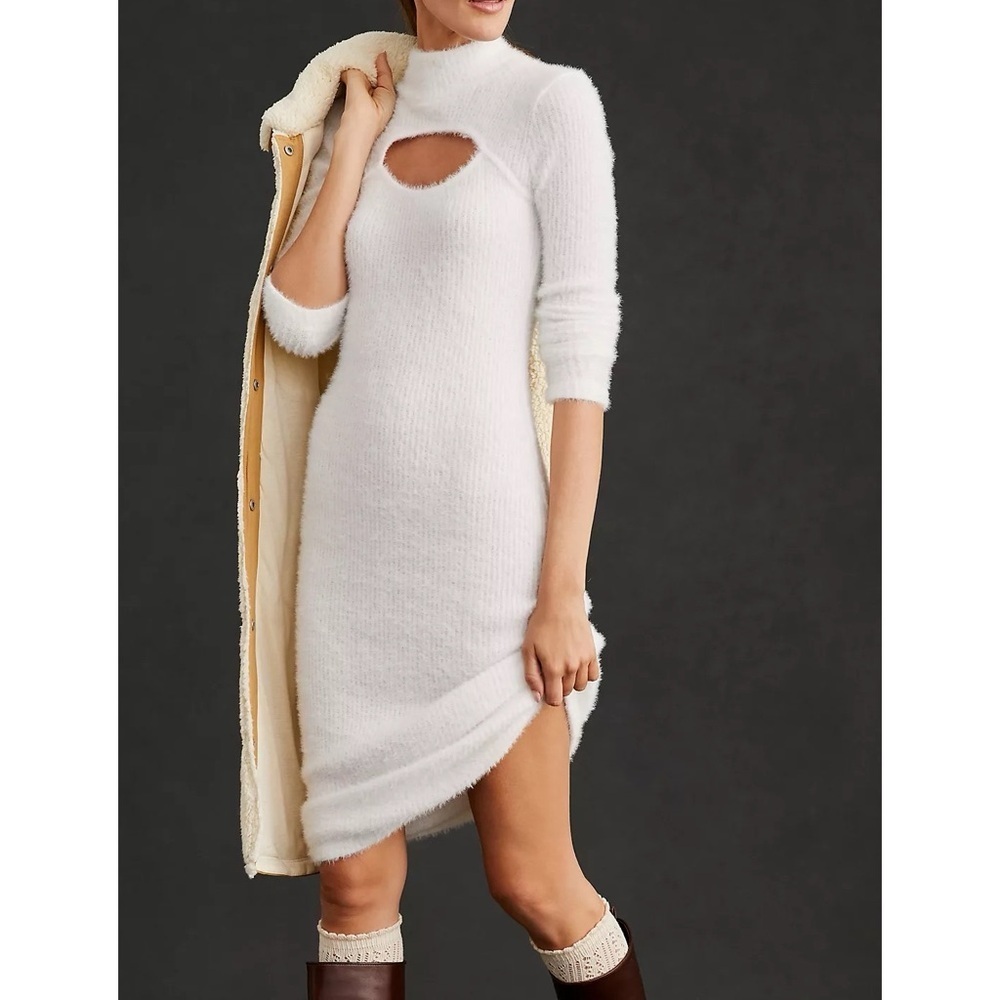 Anthropologie Daily Practice Fuzzy Ribbed Dress Ivory White Size Large